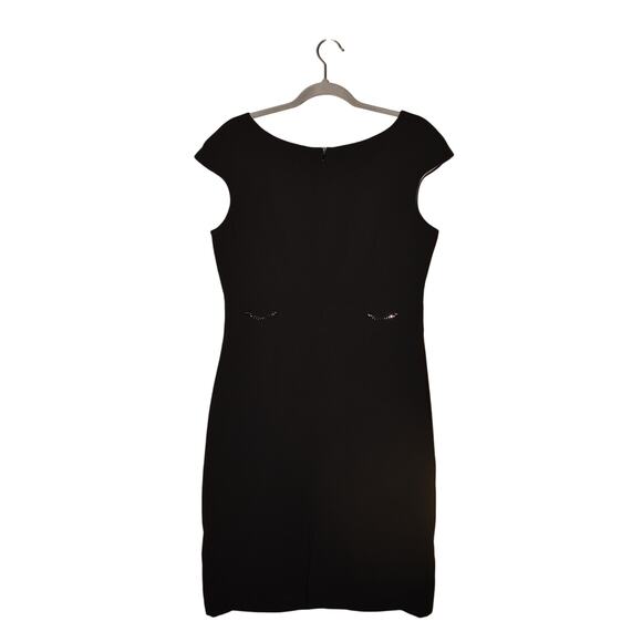 TAHARI ASL $129 Scoop Neck Black Sheath Dress Chain Embellished Waist Size 10 - Picture 2 of 3